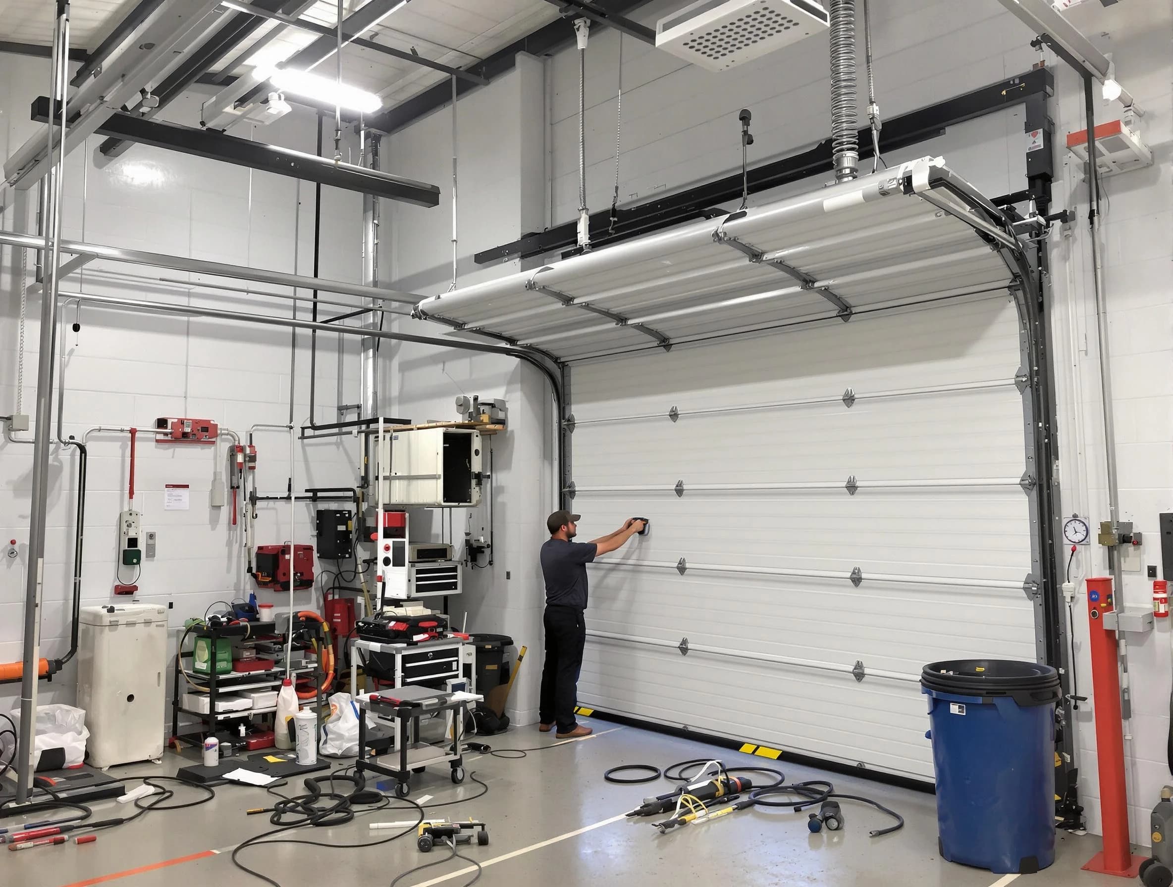 Penn Hills Garage Door Repair certified technician performing commercial door repair at a Penn Hills business facility