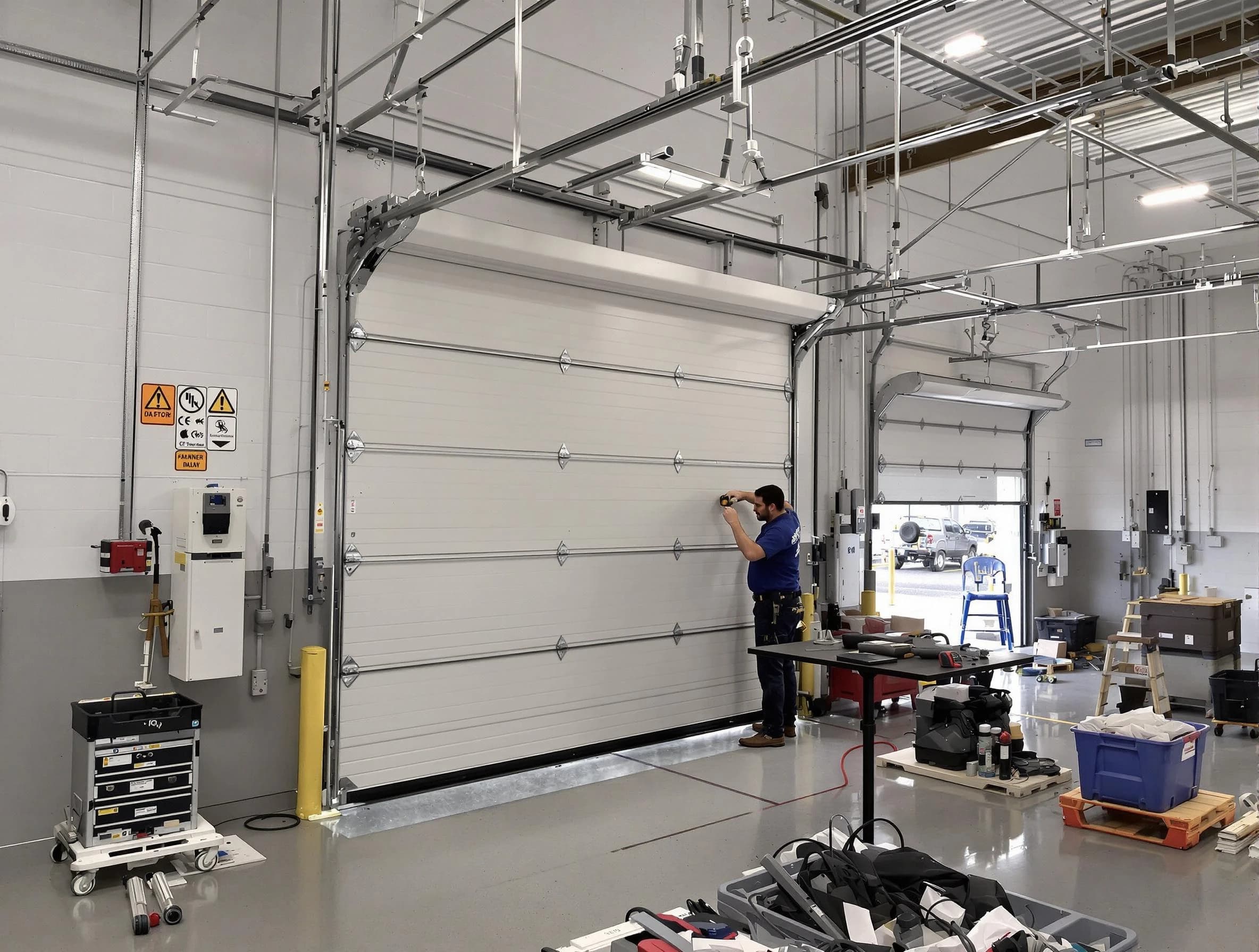 Commercial garage door repair being performed by Penn Hills Garage Door Repair expert in Penn Hills