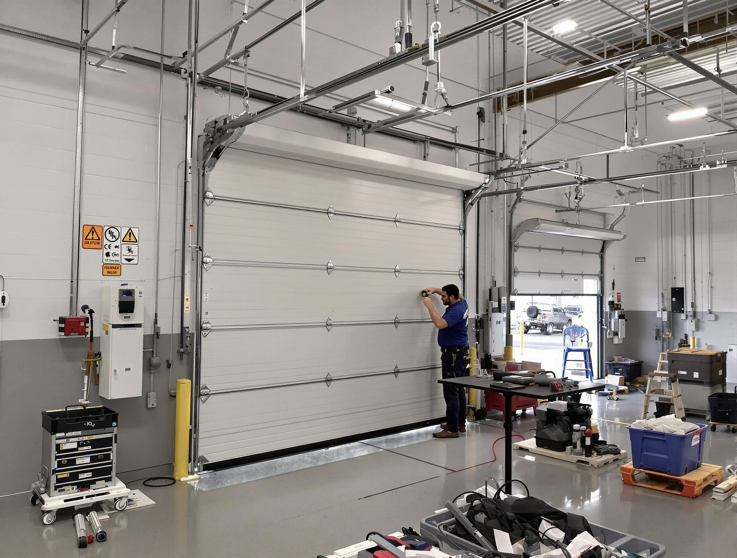 Commercial garage door repair being performed by Penn Hills Garage Door Repair expert in Penn Hills