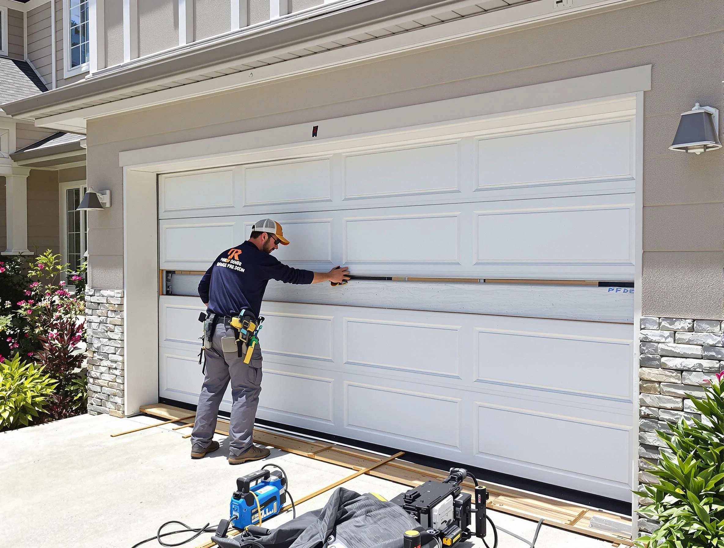 Penn Hills Garage Door Repair team performing complete garage door replacement at Penn Hills residence