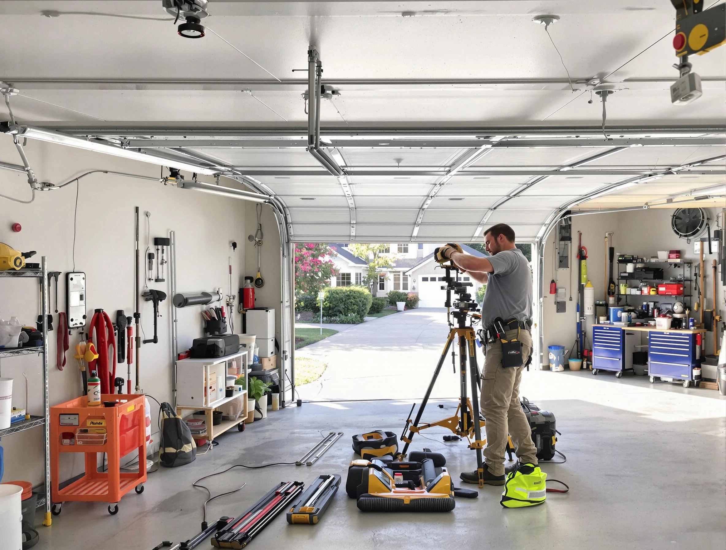 Penn Hills Garage Door Repair specialist performing laser-guided track alignment in Penn Hills